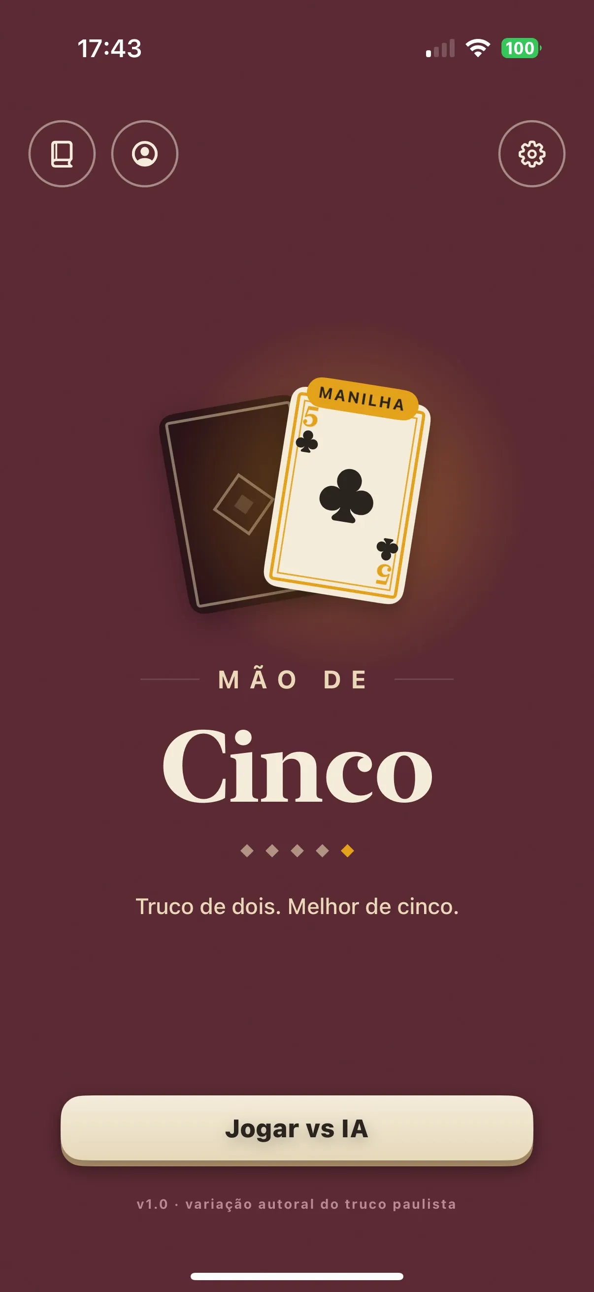 Tela do app Mão de Cinco